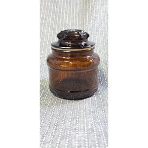 VTG Cremora 1970's Dark Amber Brown Glass Apothecary Jar - Starburst Lid - 4 in